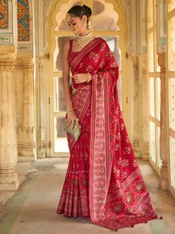 Akhilam - Women's Silk Blend Maroon Woven Design Designer Saree with Unstitched Blouse