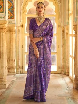 Akhilam - Women's Silk Blend Purple Woven Design Designer Saree with Unstitched Blouse