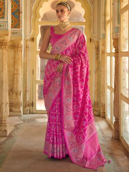 Akhilam - Women's Silk Blend Pink Woven Design Designer Saree with Unstitched Blouse