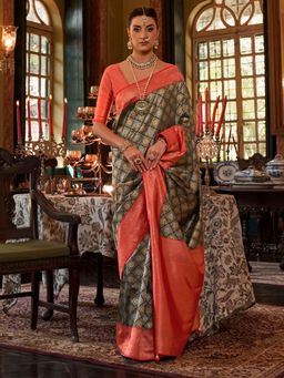 Akhilam - Women's Silk Blend Black Woven Design Designer Saree with Unstitched Blouse