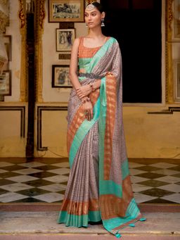 Akhilam - Women's Silk Blend Mauve Woven Design Designer Saree with Unstitched Blouse