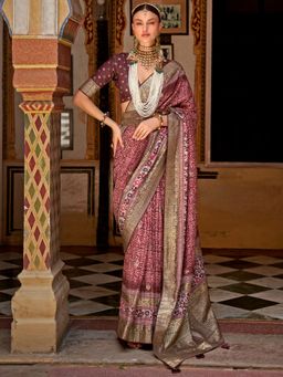 Akhilam - Women's Silk Blend Pink Woven Design Designer Saree with Unstitched Blouse