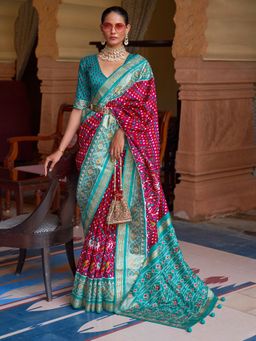 Akhilam - Women's Silk Blend Pink Embellished Designer Saree with Unstitched Blouse