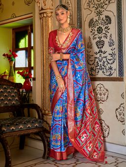 Akhilam - Women's Silk Blend Blue Woven Design Designer Saree with Unstitched Blouse