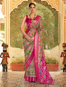 Akhilam - Women's Silk Blend Green Woven Design Designer Saree with Unstitched Blouse