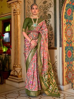 Akhilam - Women's Silk Blend Rust Woven Design Designer Saree with Unstitched Blouse