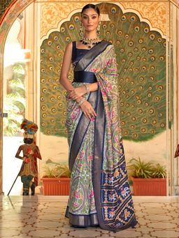 Akhilam - Women's Silk Blend Olive Woven Design Designer Saree with Unstitched Blouse