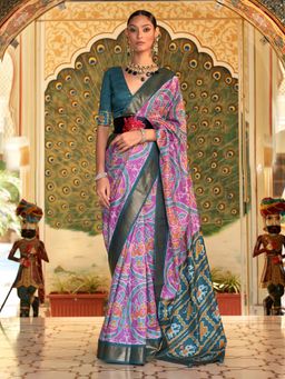 Akhilam - Women's Silk Blend Mauve Woven Design Designer Saree with Unstitched Blouse