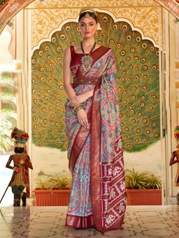 Akhilam - Women's Silk Blend Grey Woven Design Designer Saree with Unstitched Blouse