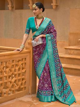 Akhilam - Women's Silk Blend Purple Woven Design Designer Saree with Unstitched Blouse