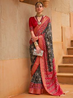 Akhilam - Women's Silk Blend Grey Woven Design Designer Saree with Unstitched Blouse