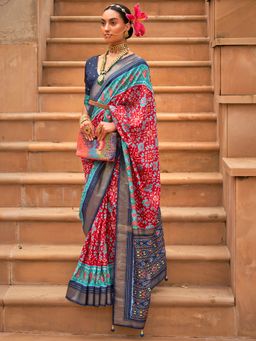 Akhilam - Women's Silk Blend Red Woven Design Designer Saree with Unstitched Blouse