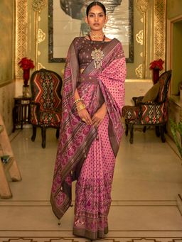 Akhilam - Women's Silk Blend Mauve Woven Design Designer Saree with Unstitched Blouse