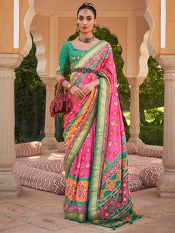 Akhilam - Women's Silk Blend Pink Embellished Designer Saree with Unstitched Blouse
