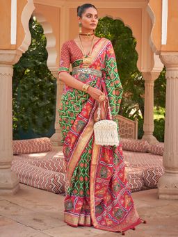 Akhilam - Women's Silk Blend Green Embellished Designer Saree with Unstitched Blouse