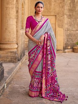Akhilam - Women's Silk Blend Pink Embellished Designer Saree with Unstitched Blouse
