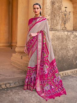 Akhilam - Women's Silk Blend Pink Embellished Designer Saree with Unstitched Blouse