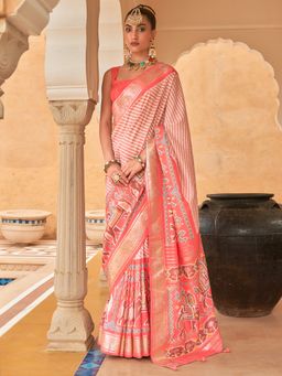 Akhilam - Women's Silk Blend Pink Embellished Designer Saree with Unstitched Blouse