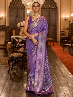 Akhilam - Women's Silk Blend Purple Embellished Designer Saree with Unstitched Blouse