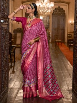 Akhilam - Women's Silk Blend Pink Embellished Designer Saree with Unstitched Blouse