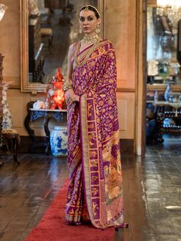 Akhilam - Women's Silk Blend Purple Embellished Designer Saree with Unstitched Blouse