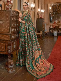 Akhilam - Women's Silk Blend Teal blue Embellished Designer Saree with Unstitched Blouse