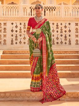 Akhilam - Women's Silk Blend Green Embellished Designer Saree with Unstitched Blouse