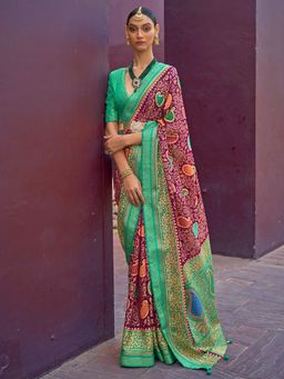 Akhilam - Women's Brasso Magenta Woven Design Designer Saree with Unstitched Blouse