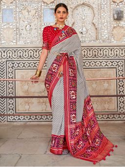 Akhilam - Women's Silk Blend Off White Woven Design Designer Saree with Unstitched Blouse
