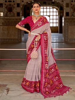 Akhilam - Women's Silk Blend Off White Woven Design Designer Saree with Unstitched Blouse