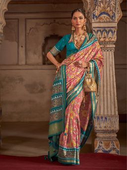 Akhilam - Women's Silk Blend Mauve Woven Design Designer Saree with Unstitched Blouse