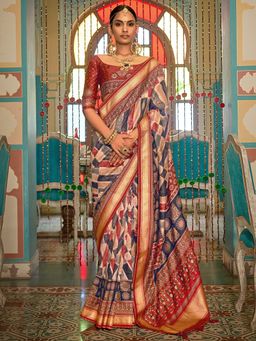 Akhilam - Women's Silk Blend Multi-Color Woven Design Designer Saree with Unstitched Blouse