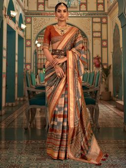 Akhilam - Women's Silk Blend Grey Woven Design Designer Saree with Unstitched Blouse