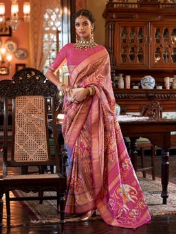 Akhilam - Women's Silk Blend Brown Woven Design Designer Saree with Unstitched Blouse