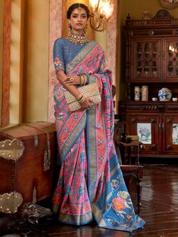 Akhilam - Women's Silk Blend Pink Woven Design Designer Saree with Unstitched Blouse