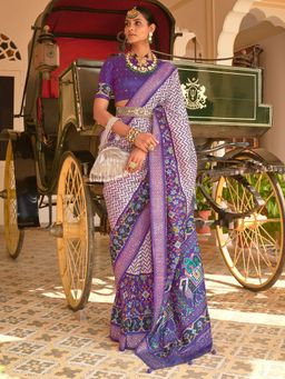 Akhilam - Women's Silk Blend Purple Embellished Designer Saree with Unstitched Blouse