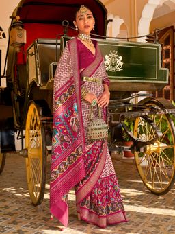 Akhilam - Women's Silk Blend Pink Embellished Designer Saree with Unstitched Blouse
