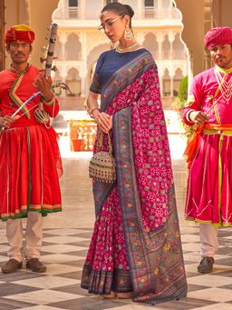 Akhilam - Women's Silk Blend Pink Woven Design Designer Saree with Unstitched Blouse