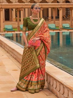 Akhilam - Women's Silk Blend Orange Woven Design Designer Saree with Unstitched Blouse