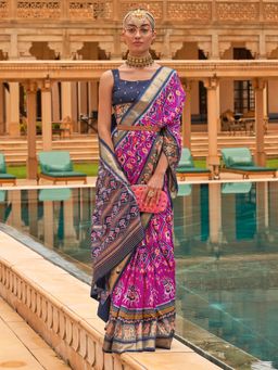 Akhilam - Women's Silk Blend Pink Woven Design Designer Saree with Unstitched Blouse