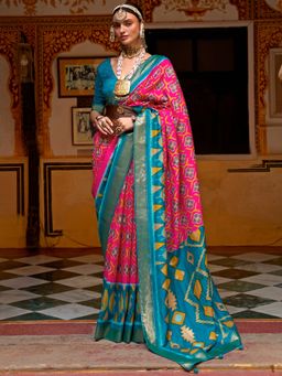 Akhilam - Women's Silk Blend Pink Woven Design Designer Saree with Unstitched Blouse