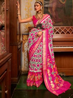 Akhilam - Women's Silk Blend Pink Woven Design Designer Saree with Unstitched Blouse