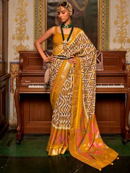 Akhilam - Women's Silk Blend Yellow Woven Design Designer Saree with Unstitched Blouse