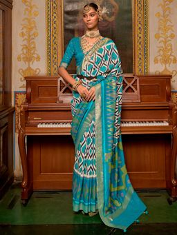 Akhilam - Women's Silk Blend Blue Woven Design Designer Saree with Unstitched Blouse