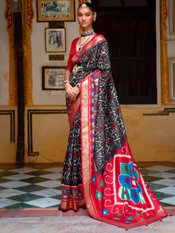 Akhilam - Women's Silk Blend Black Woven Design Designer Saree with Unstitched Blouse