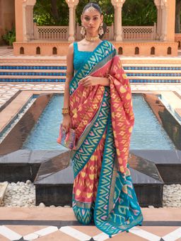 Akhilam - Women's Silk Blend Mauve Woven Design Designer Saree with Unstitched Blouse