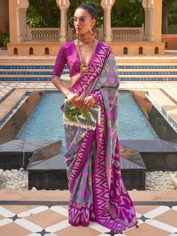 Akhilam - Women's Silk Blend Grey Woven Design Designer Saree with Unstitched Blouse