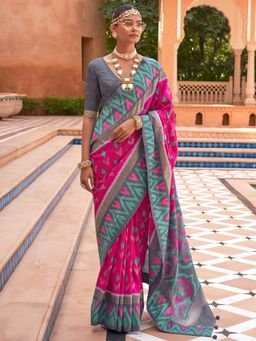 Akhilam - Women's Silk Blend Pink Woven Design Designer Saree with Unstitched Blouse