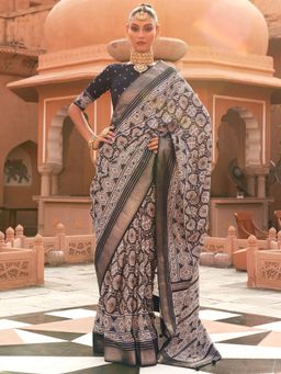 Akhilam - Women's Silk Blend Grey Woven Design Designer Saree with Unstitched Blouse