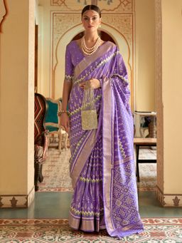 Akhilam - Women's Silk Blend Lavender Woven Design Designer Saree with Unstitched Blouse